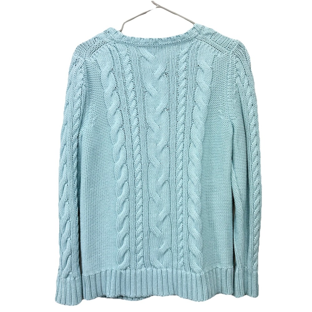 LL Bean Aqua Blue Double L Mixed Cable Crew Neck Pullover Sweater Size LARGE - Picture 4 of 9
